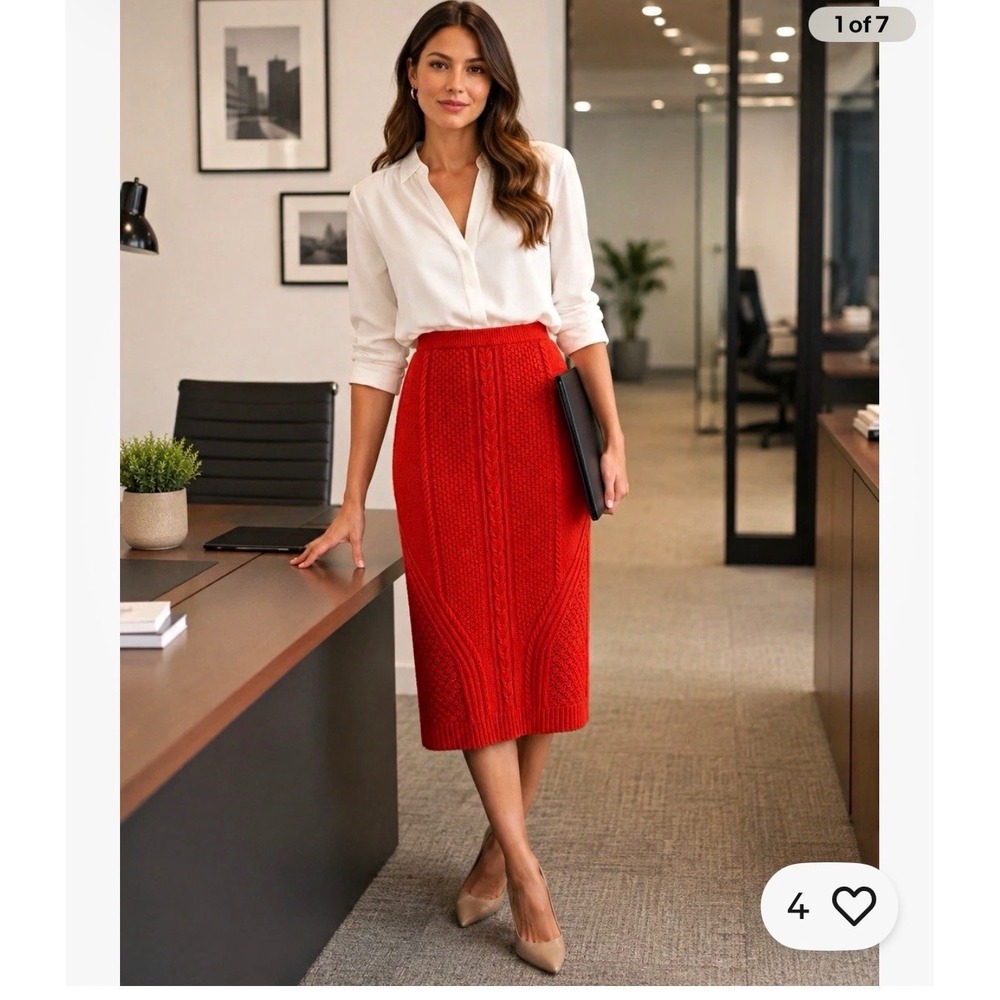 Anthropologie Sparrow Cable Knit Midi Skirt L Orange Dark Academia Preppy Wool